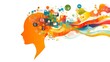 © ลลิดา ไชยศรีษะ - A conceptual image of a human head filled with colorful, swirling visuals and icons related to business and technology, portraying the flow of creative ideas and strategic thinking in a modern
