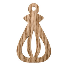 Sticker - A wooden figure with a distinct shape, featuring a rounded top and elongated lower section, designed with artistic curves and cutouts.