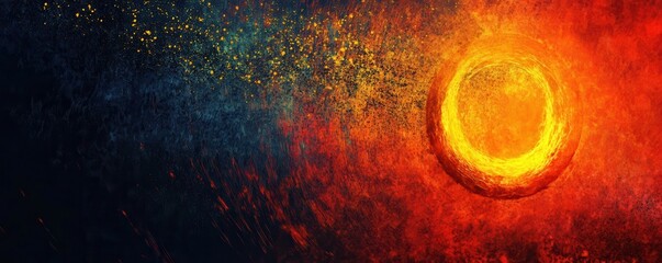 Wall Mural - an abstract banner featuring a fiery ring with a grainy texture, set against a dark background with 