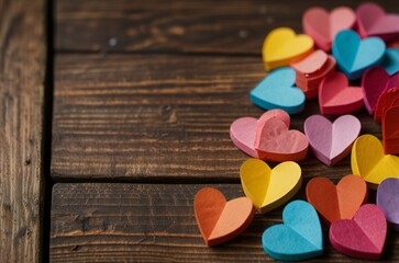 Wall Mural - hearts on wooden background