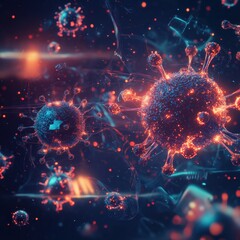 Aufkleber - Visualization of antibodies engaging pathogens in a microscopic environment showcasing immune response dynamics. Generative AI