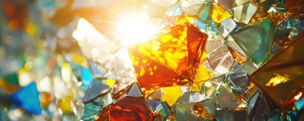 Wall Mural - a kaleidoscope of colored glass shards illuminated by sunlight, 4k photo.