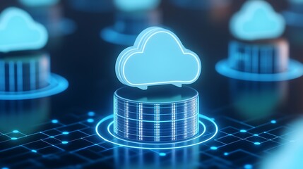Wall Mural - futuristic cloud computing concept with data storage and digital connections representing technology