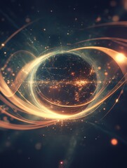 Fototapete - Glowing digital globe surrounded by flowing lines and luminous points creating a futuristic appearance. Generative AI