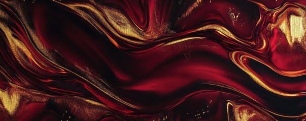 Wall Mural - a luxurious abstract of rippling velvet textures in rich burgundy and gold, 4k photo.