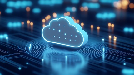 Wall Mural - futuristic cloud computing concept with neon lights and digital circuit background for technology th