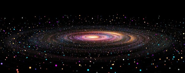 Wall Mural - a mesmerizing spiral of glowing dots in various colors on a black canvas, 4k photo.