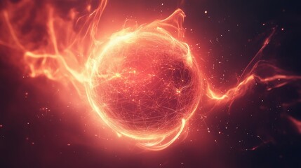 Leinwandbilder - Glowing digital globe illuminated by flowing lines and points in a dark cosmic background. Generative AI