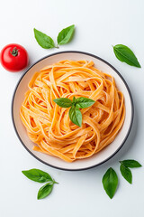 Wall Mural - Plate of pasta with sauce, isolated on white background