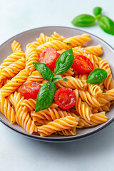 Wall Mural - Plate of pasta with sauce, isolated on white background