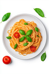 Wall Mural - Plate of pasta with sauce, isolated on white background