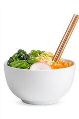 Wall Mural - Bowl of ramen with chopsticks, isolated on white background