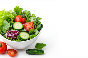 Wall Mural - Bowl of colorful salad, isolated on white background