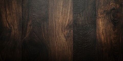 Wall Mural - Dark brown wood texture background with deep grain patterns and ample copy space, featuring vertical planks and rich tones for creative design.