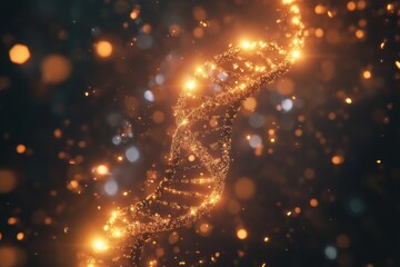 Fototapete - Glowing DNA double helix illuminated by surrounding molecular connections in a vibrant display of scientific wonder. Generative AI