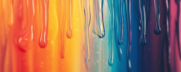 Wall Mural - a rainbow of paint dripping down a glass surface in vibrant streaks, 4k photo