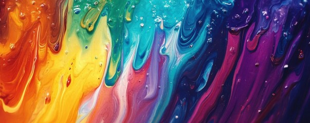 Wall Mural - a rainbow of paint dripping down a glass surface in vibrant streaks, 4k photo