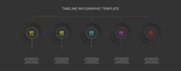 Wall Mural - design template infographic element with 5 timeline process on black background