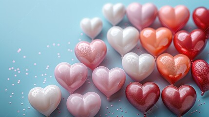 Poster - Valentines day aesthetic background. Top view of hearts. copy space.