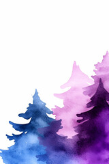 Sticker - A vibrant watercolor illustration of stylized trees in shades of blue and purple, set against a white background.