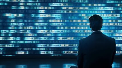 Modern Business Person Analyzing Data Code in Digital Environment