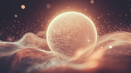 Fototapete - Glowing digital globe surrounded by flowing lines and luminous points creating a dynamic visual experience. Generative AI