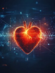 Aufkleber - Glowing red heart with dynamic cardiogram represents heartbeat and vitality in a modern design. Generative AI
