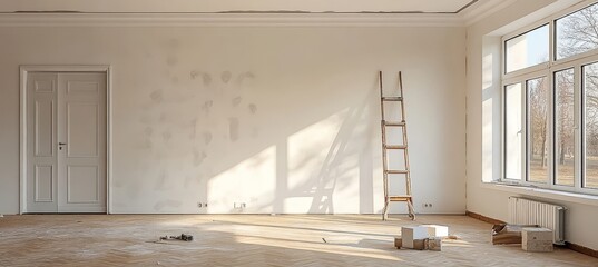 Wall Mural - Spacious Empty Room with Large Windows, Natural Light, and Walls Ready for Renovation