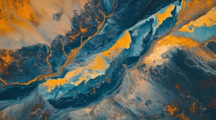 Wall Mural - a stunning abstract landscape with blue and orange hues. the composition evokes natural formations. 