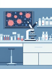Aufkleber - Laboratory setting equipped with advanced microscopes and various test tubes for microbiological research. Generative AI