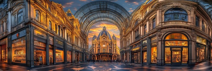 Wall Mural - Magnificent Shopping Passage Of Arcitectural Gem, Stained Glass, Historic Landmark, Daytime