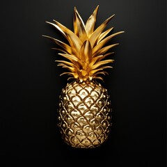 Aufkleber - Luxurious golden pineapple on a dark background showcasing elegance and sophistication. Generative AI