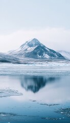 Wall Mural - Tranquil Winter Landscape Serene Glacial Lake Mirroring Majestic Snowy Mountain, Iceland