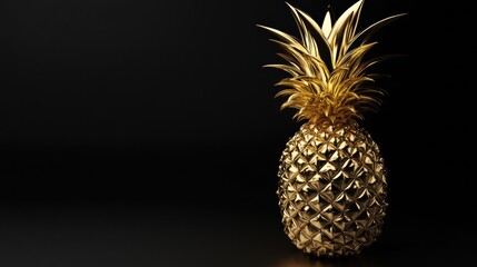 Aufkleber - Luxurious golden pineapple standing on a dark surface with a smooth texture capturing elegance and sophistication. Generative AI