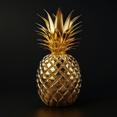 Aufkleber - Luxurious golden pineapple displayed against a sleek black background for an elegant decoration. Generative AI