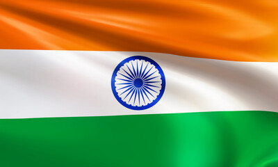 Realistic Indian flag for Independence Day. Wavy national flag of the Republic of India closeup. Background with country symbol for celebrating patriotic holidays. 3d vector illustration