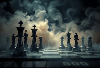 Dark Chess Pieces Smoky Battlefield Dramatic Game Strategy