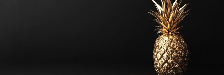 Aufkleber - Luxurious golden pineapple standing on a sleek black surface with a refined and elegant appearance. Generative AI