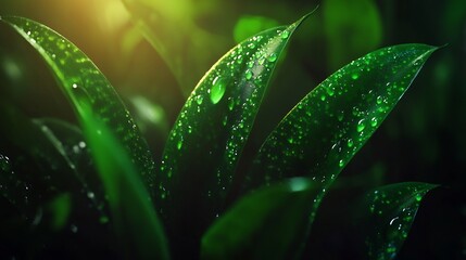 Wall Mural - Emerald Dewdrops: A Close-Up of Nature's Serenity