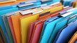 © Planetz - Colorful File Folders Organizing Documents in a Modern Office Setting for Efficient Document Management and Online Database Access