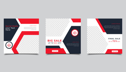Wall Mural - set of editable minimal square banner template. social media post sale template design