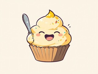 Canvas Print - A Happy Cupcake Character Illustration