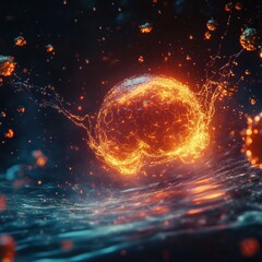 Leinwandbilder - Magnified human cell under attack by a virus highlighting cellular defense mechanisms and viral interactions. Generative AI
