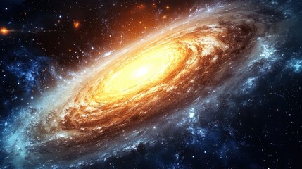 Wall Mural - A view from space to a spiral galaxy and stars. Universe filled with stars.
