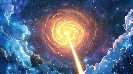 Wall Mural - a view from space to a spiral galaxy and stars. universe filled with stars.
