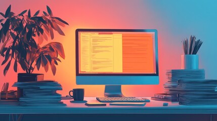 Night coder workspace with glowing screen.