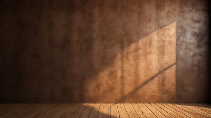 Wall Mural - brown wall background with shadow for product presentation in stock photo.