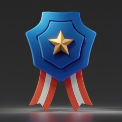 Aufkleber - A 3D rendered blue award badge with a gold star, signifying achievement or excellence.