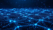 © LOPH Studio - Futuristic glowing network grid with blue digital nodes and connections on a dark background.
