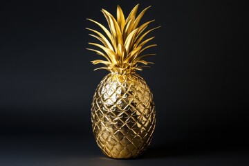 Aufkleber - Luxurious golden pineapple stands out against a dark background showcasing exquisite craftsmanship and elegant design. Generative AI